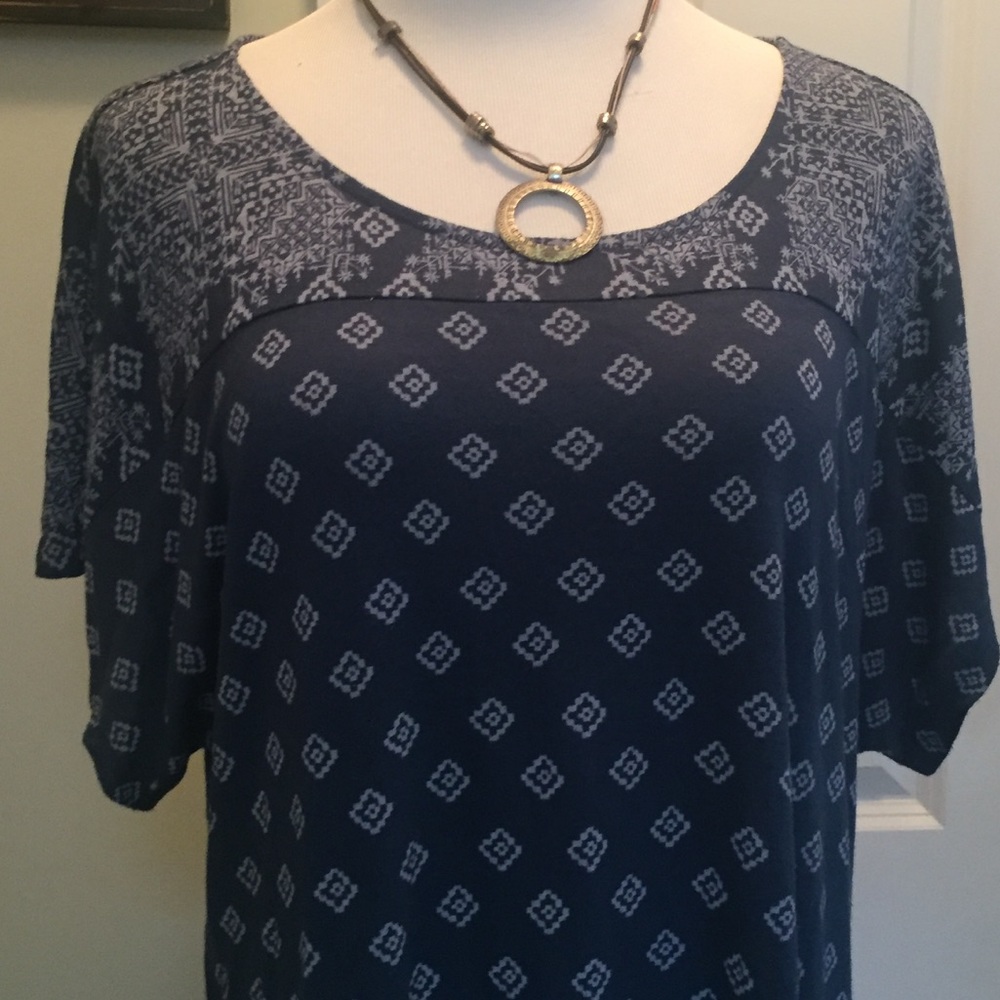 Lucky Brand scoop neck blue printed tee dress